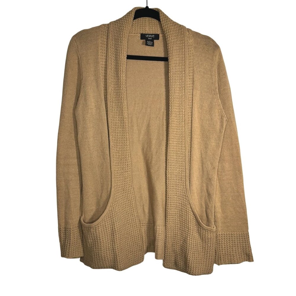 Verve Ami Pockets Textured Hem Open Front Cardigan Sweater Size S Casual Comfort